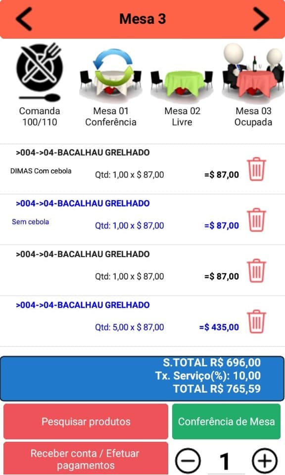 Controle de mesas